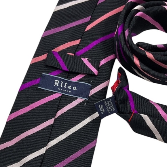 ALTEA Black/Purple Striped Silk LUXURY Tie ITALY - Picture 3 of 4